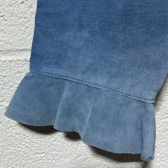 J. Marco Galleries Light Blue Genuine Suede Leather Crop Jacket M Ruffle Collar - Picture 4 of 9